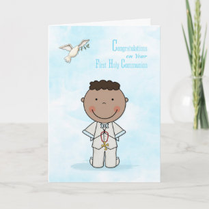 Carte Première communion, Garçon à peau foncée, Félicita