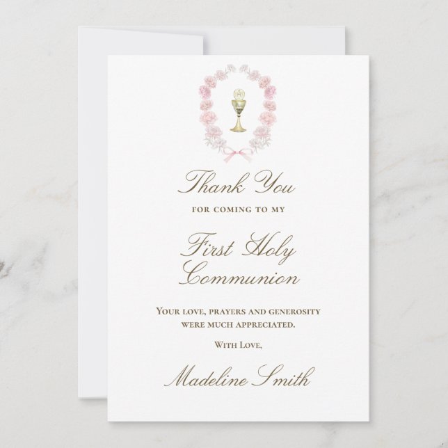 Carte Première Communion pink pies merci (Devant)