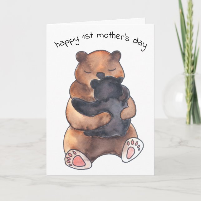 Carte Première Fête des Mères mignonne Bébé Ours Hug (Devant)