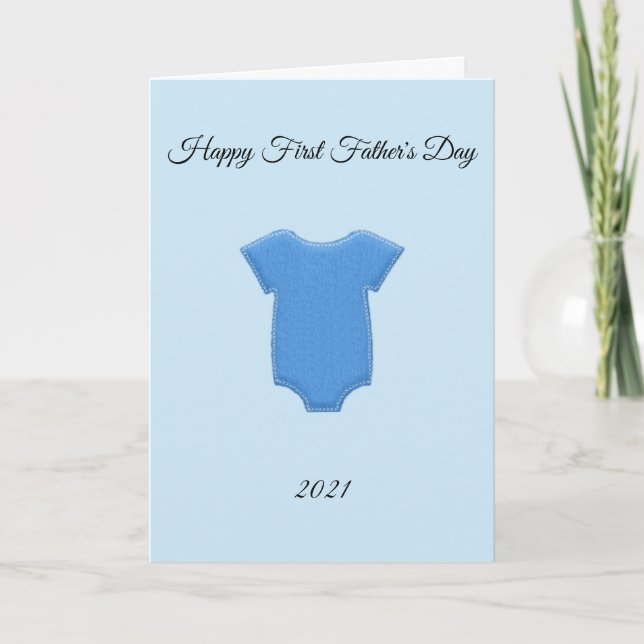 Carte Première Fête des pères couleur bleu onsie (Devant)