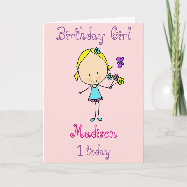 Carte Première fille d'anniversaire personnalisée (Devant)