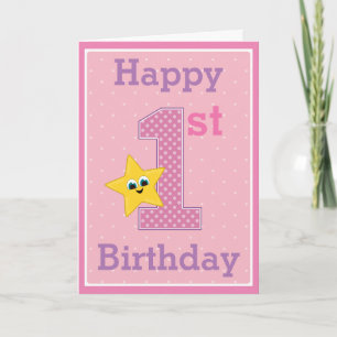 Carte Première fille d'anniversaire, rose avec étoile ja