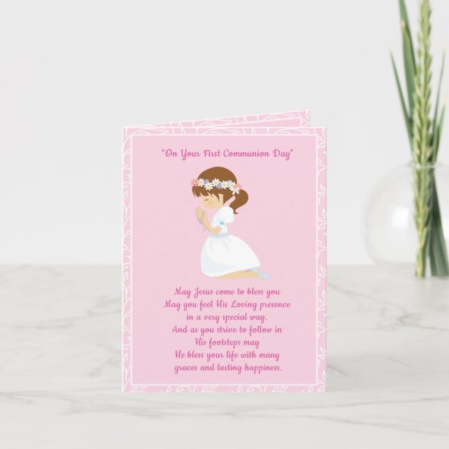 Carte Première fille de brune de communion (Devant)