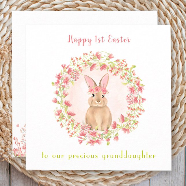 Carte Première fille lapin rose Pâques Petite-fille (First Easter Pink Bunny Girl Granddaughter Card)