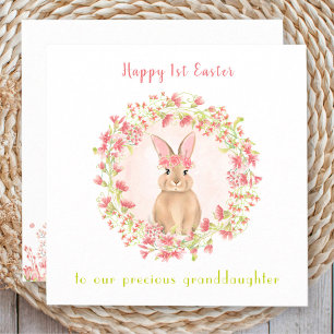 Carte Première Petite-fille de lapin rose de Pâques