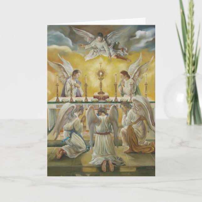 Carte Première Sainte Communion Hôte Chalice Angels (Devant)