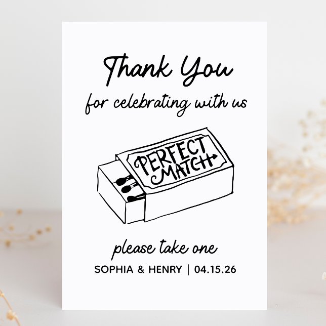 Carte Prenez un signe de préférence Matchbox | Remerciem (The perfect match! Guide your guests with this chic, custom sign to take a matchbox favor home.)