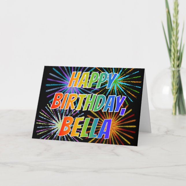 Carte Prénom "BELLA" Fun "HEUREUX ANNIVERSAIRE" (Devant)