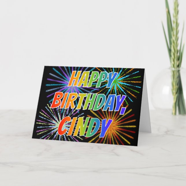 Carte Prénom "CINDY" Fun "HEUREUX ANNIVERSAIRE" (Devant)