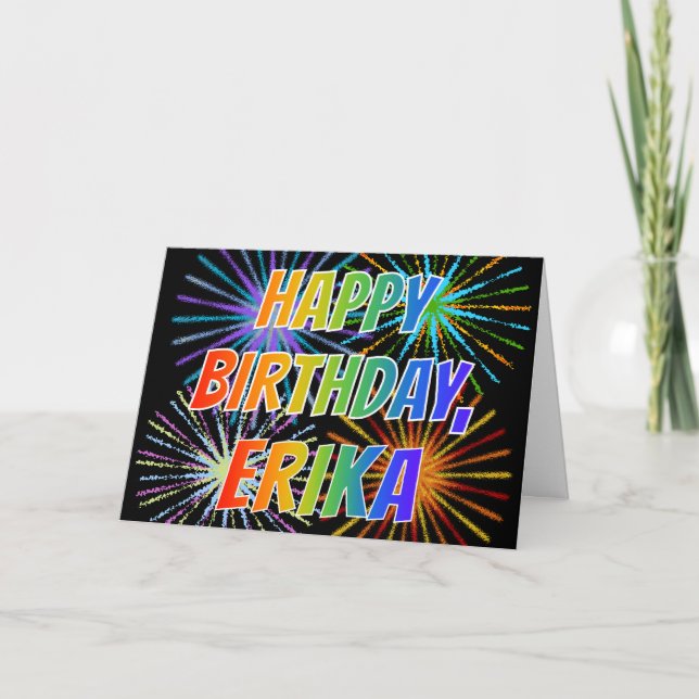 Carte Prénom "ERIKA" Fun "HEUREUX ANNIVERSAIRE" (Devant)