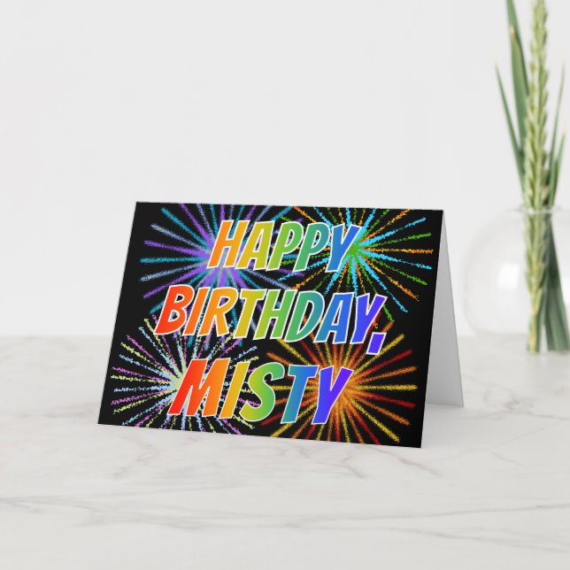 Carte Prénom "MISTY" Fun "HEUREUX ANNIVERSAIRE" (Devant)
