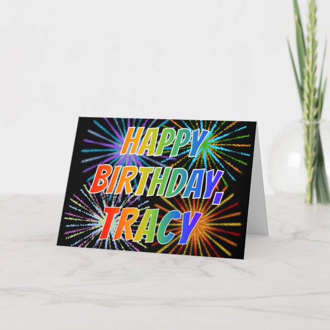 Carte Prénom "TRACY" Fun "HEUREUX ANNIVERSAIRE" (Devant)