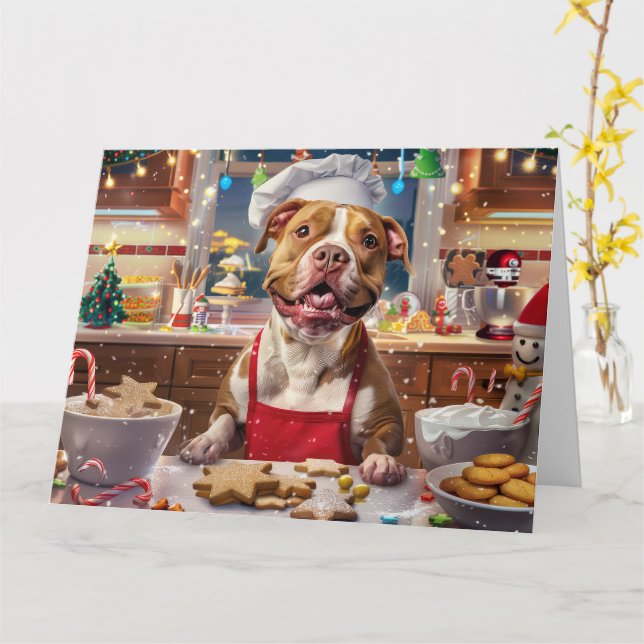 Carte Préparation de fêtes de Noël au Bull Terrier : Noë (Fleur jaune)