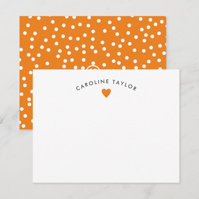 Carte Preppy Orange Heart & Dots mignonne Girly No (Devant / Derrière)