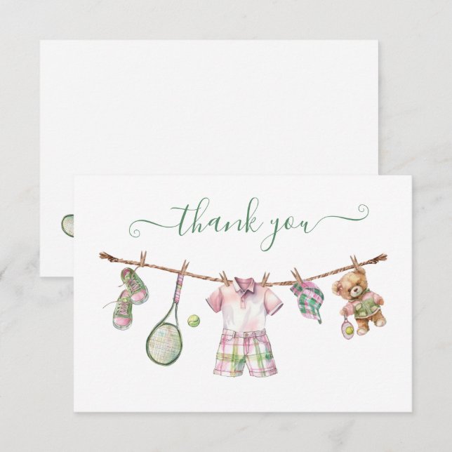 Carte Preppy Tennis Clothesline Merci Note (Devant / Derrière)