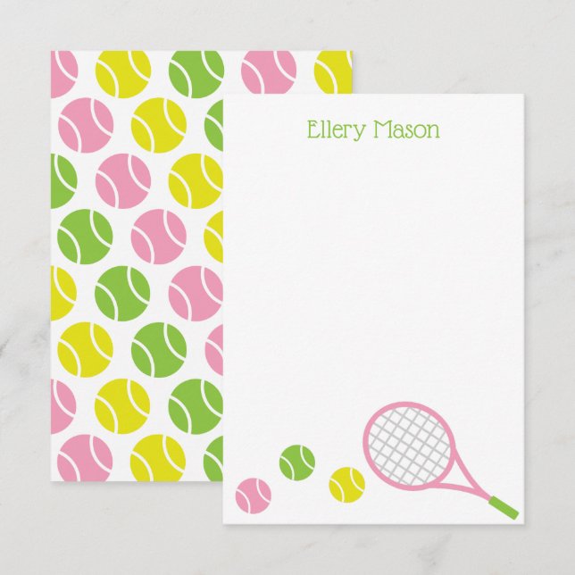 Carte Preppy Tennis Personnalisée Flat Note (Devant / Derrière)