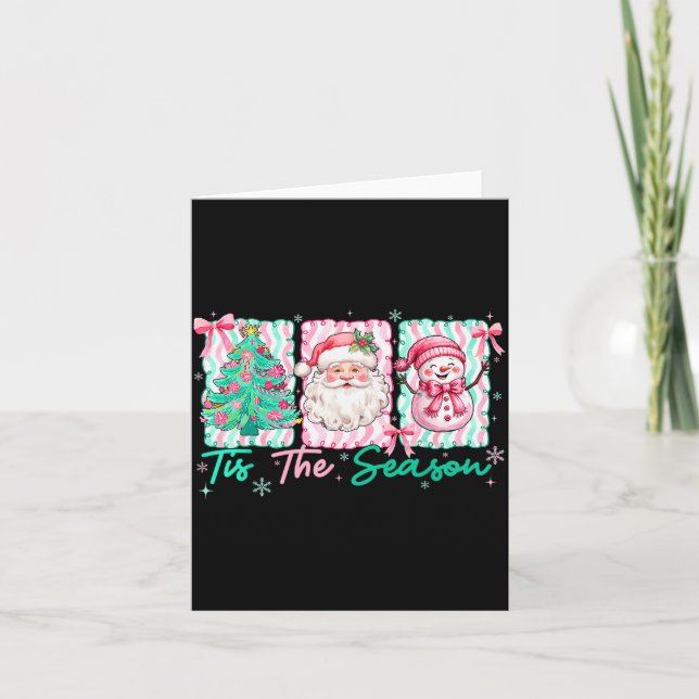 Carte Preppy Tis The Season Santa Snowman Merry Christma (Devant)