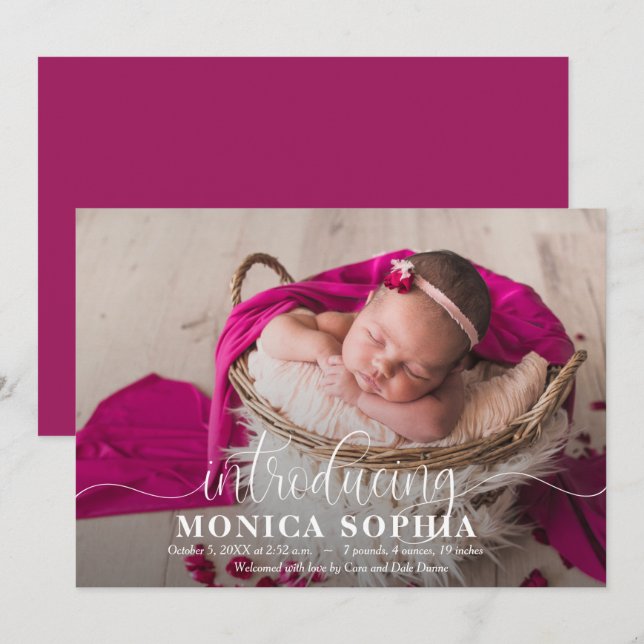 Carte Présentation de nos annonces de naissance photo bé (Devant / Derrière)