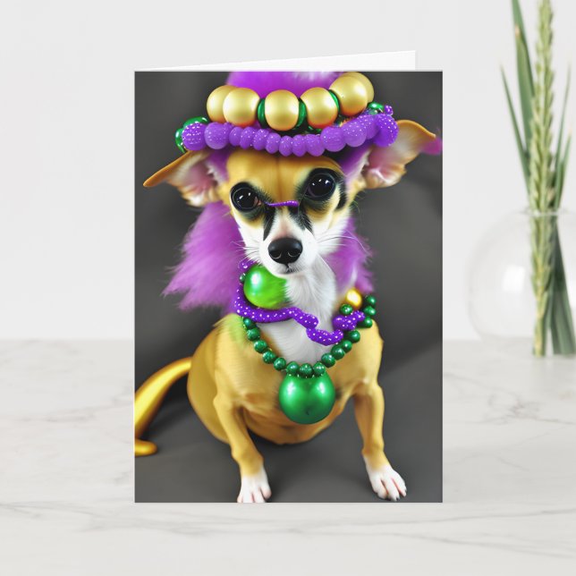 Carte Prêt à faire la fête ? Mardi Gras Chihuahua (Devant)