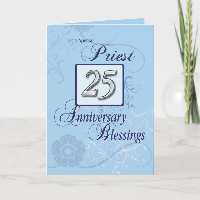 Carte Prêtre 25ème anniversaire de l'Ordination Bleu, Ar (Devant)