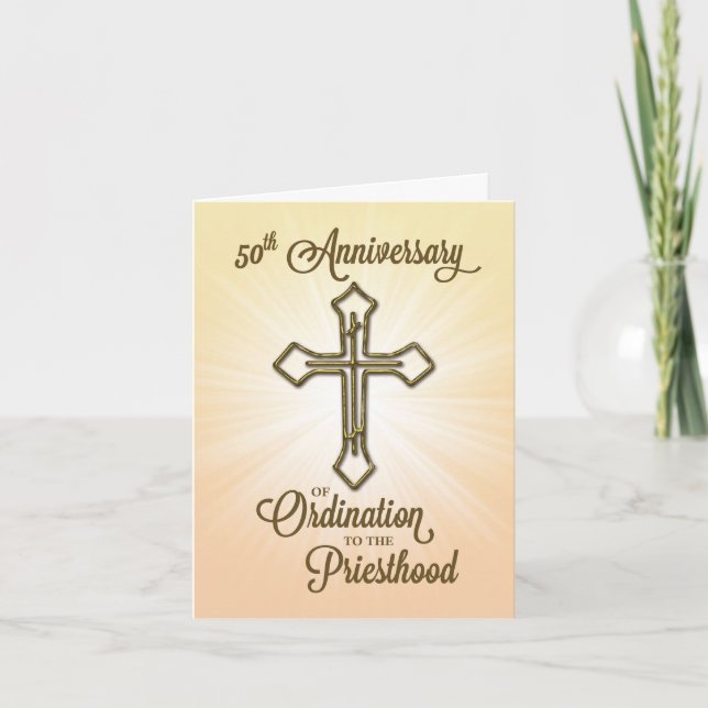 Carte Prêtre 50e anniversaire de l'Ordination Croix d'or (Devant)