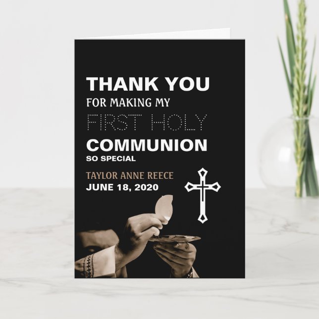 Carte Prêtre & Crucifix, Premier Merci de communion (Devant)