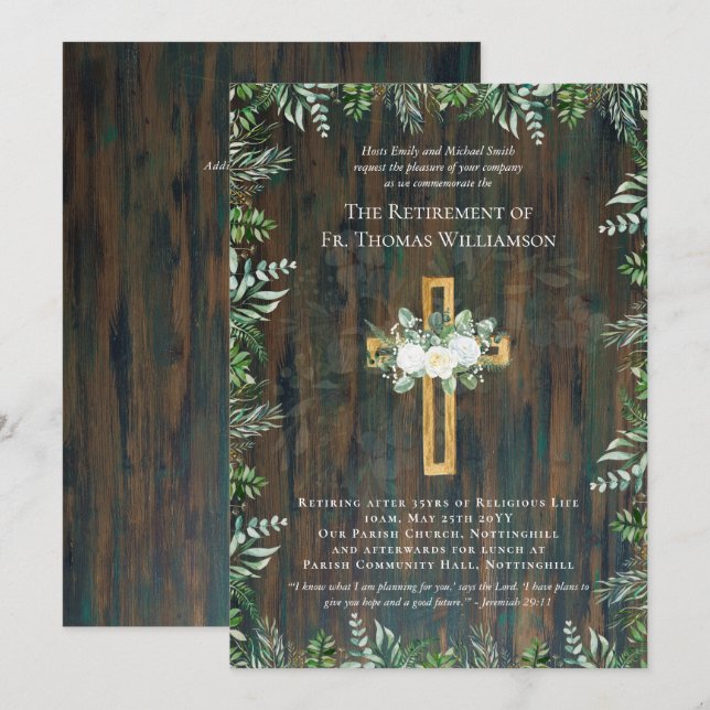 Carte Prêtre Pasteur Diacre Ministre Roses de retraite (Devant / Derrière)