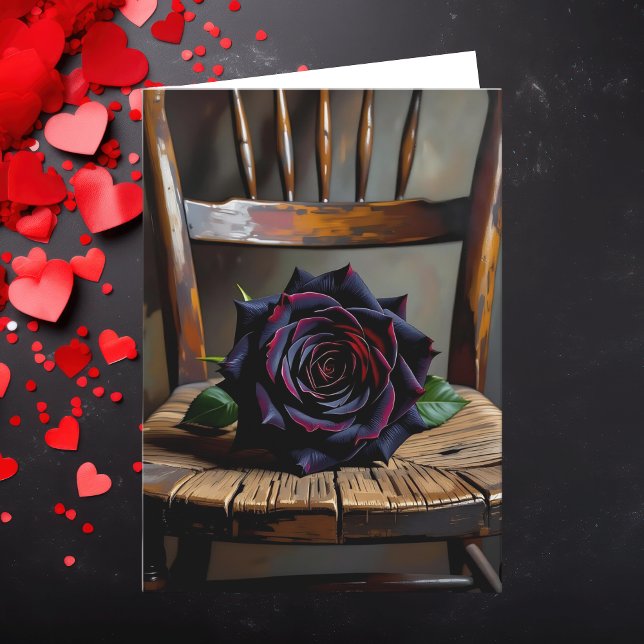 Carte Pretty Black Rose on Rustic Chair Valentine's Day (Créateur téléchargé)