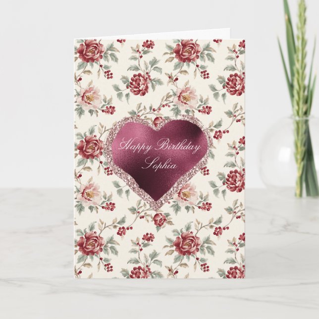 Carte Pretty Chic Red Cream Floral Heart (Devant)