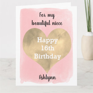 Carte Pretty Pink and Gold 16th Birthday For My Niece