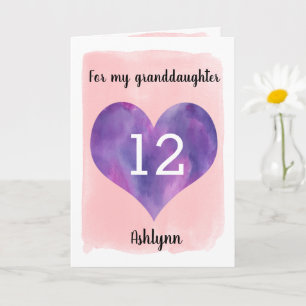 Carte Pretty Pink and Purple 12th Birthday Granddaughter