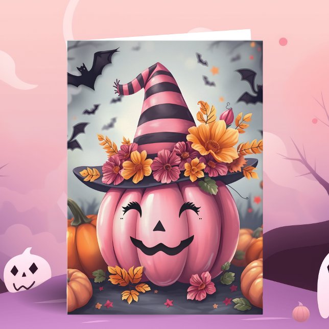Carte Pretty Pink Halloween Pumpkin Jack-o-lantern (Créateur téléchargé)