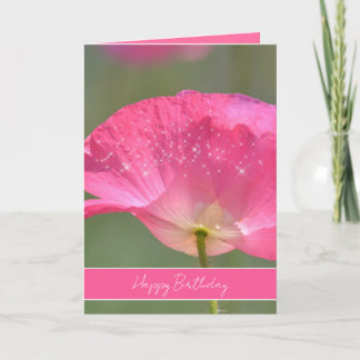 Carte Pretty Pink Iceland Poppy Flower Sparkle Birthday 