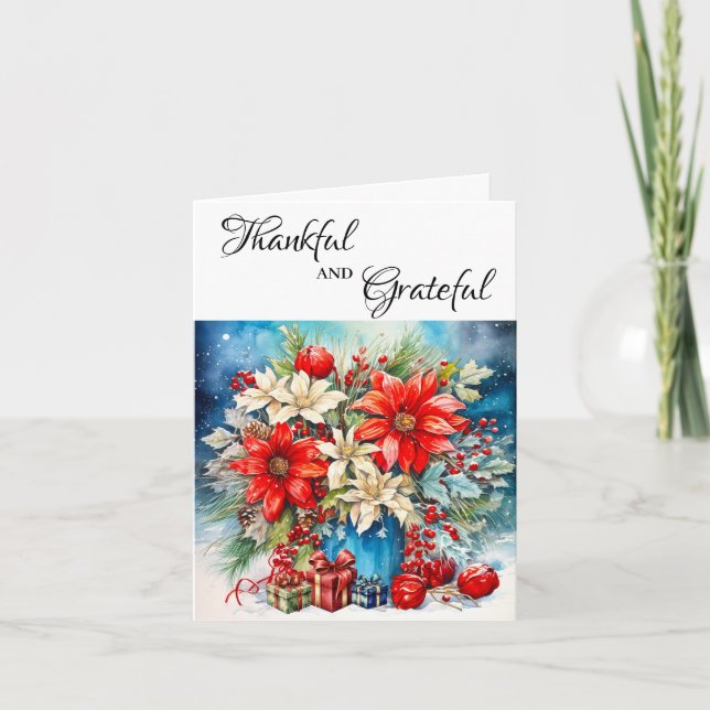 Carte Pretty Poinsettia Plant and Gifts Greeting Card (Devant)
