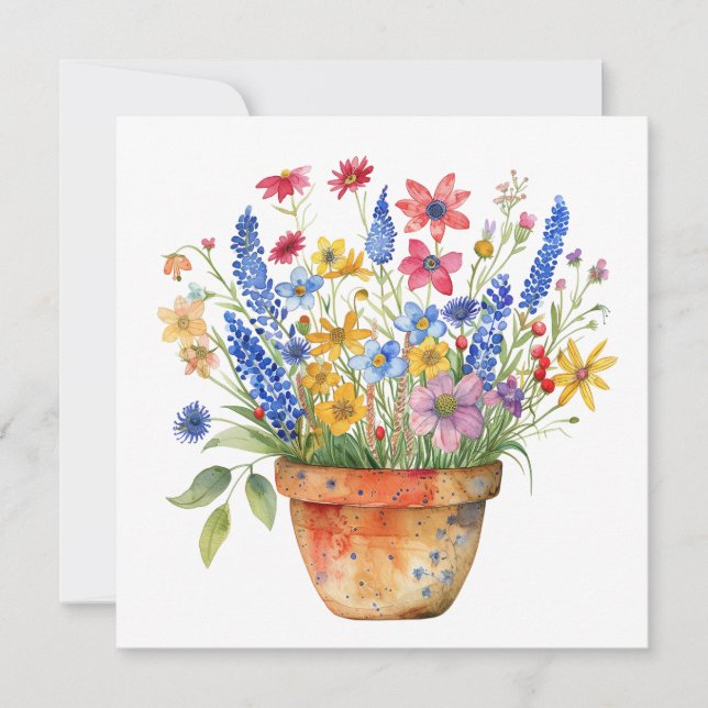 Carte Pretty Whimsical Flowers in Pot Thinking of You  (Devant)