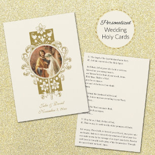 Carte Prière catholique d'ange de mariage en or Angelus