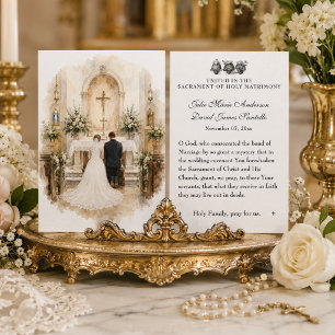 Carte Prière de mariage catholique vintage pour la marié
