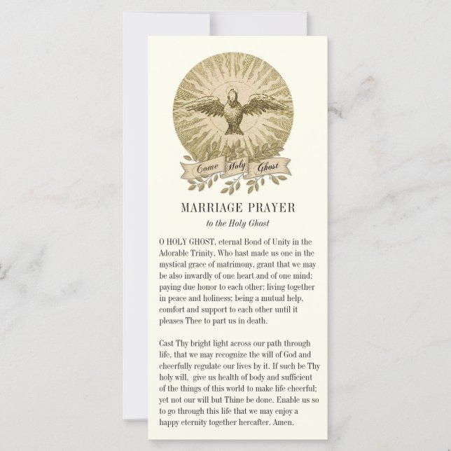 Carte Prière du mariage catholique au Saint-Esprit (Devant)