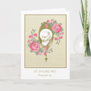 Carte Prière du prêtre Saint Padre Pio Rosaire Rose
