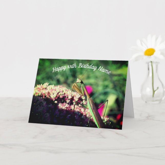 Carte Prière Mantis Nature Anniversaire personnalisé (Petite plante)