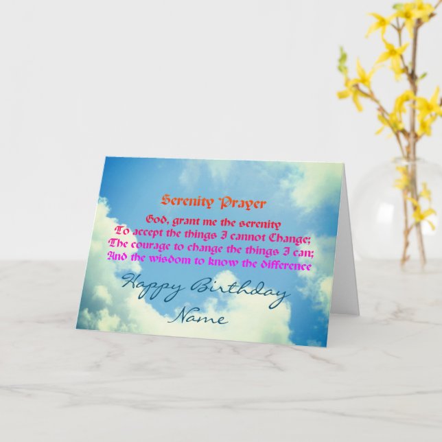 Carte Prière Sérénité Ciel Bleu Personnalisé Anniversair (Fleur jaune)