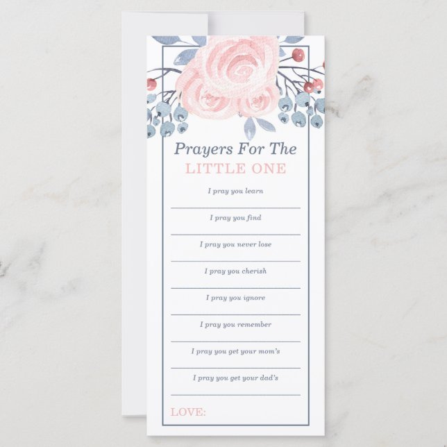 Carte Prières pour bébé, Baby shower, Bleu, Rose (Devant)