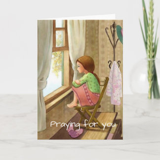 Carte Priez pour votre carte, fille à la maison à la fen