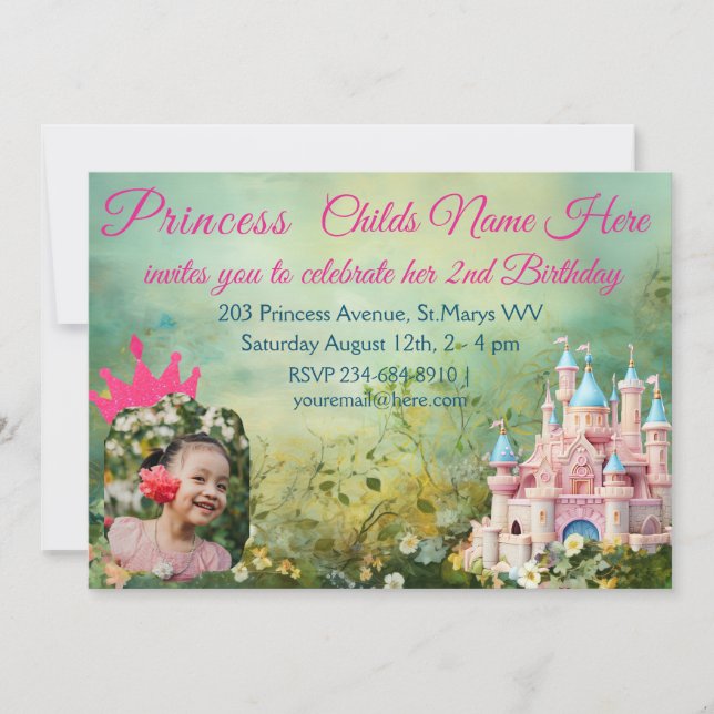 Carte Princess Pink Birthday Castle Floral Fairytale (Devant)