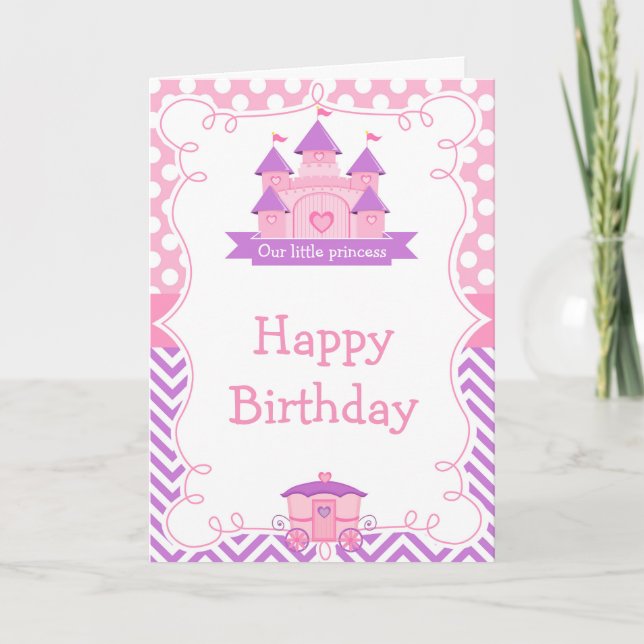 Carte Princesse Anniversaire rose et violet (Devant)