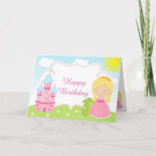 Carte Princesse aux Cheveux Blonds et Dragon 