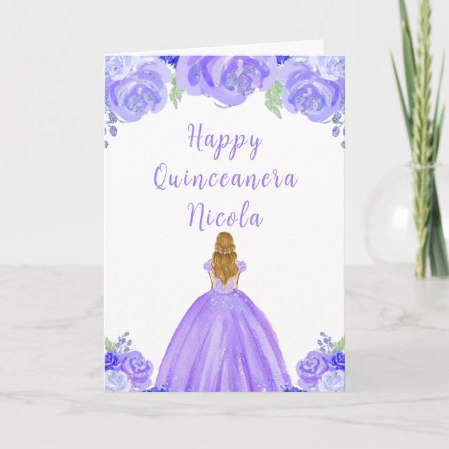 Carte Princesse aux Cheveux Blonds Quinceanera Floral Vi (Devant)