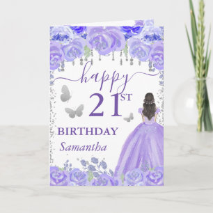 Carte Princesse aux Cheveux Bruns Robe Violette Annivers