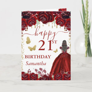 Carte Princesse Brune Robe Rouge Anniversaire