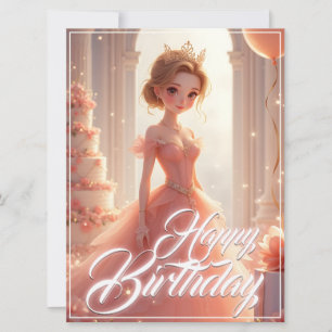 Carte Princesse d'anniversaire dans une robe rose de rêv